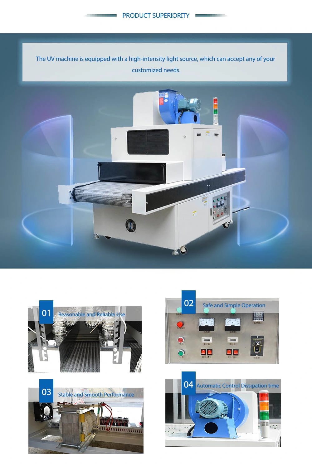 CE Standard UV Curing Machine for with Stainless Steel Chain Plate